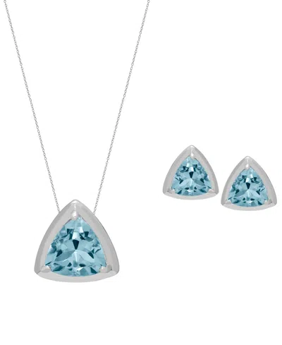 Macy's 2-pc. Genuine Blue Topaz (2.98 Ct. T.w.) Trillion Pendant Necklace And Stud Earrings Set In Sterling In Metallic