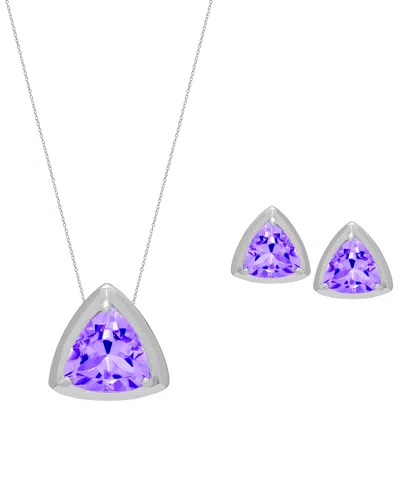 Macy's 2-pc. Genuine Blue Topaz (2.98 Ct. T.w.) Trillion Pendant Necklace And Stud Earrings Set In Sterling In Purple