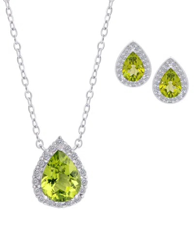 Macy's 2-pc. Genuine Peridot (1.80 Ct. T.w.) And White Topaz (0.36 Ct. T.w.) Pear Pendant Necklace And Stud
