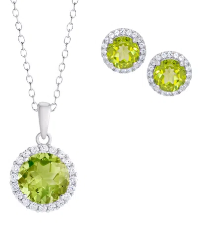 Macy's 2-pc. Genuine Peridot (2.95 Ct. T.w.) And White Topaz (0.29 Ct. T.w.) Round Halo Pendant Necklace An