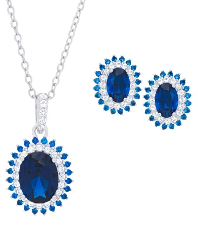 Macy's 2-pc. Lab Grown Blue Sapphire And Lab Grown White Sapphire (3.36 Ct. T.w.) Halo Oval Pendant Necklac