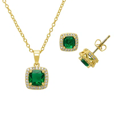 Macy's 2-pc. Lab Grown Emerald (1.48 Ct. T.w.) And Lab Grown White Sapphire (0.5 Ct. T.w.) Pendant Necklace In Gold