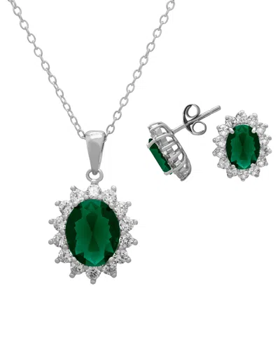 Macy's 2-pc. Lab Grown Emerald (2.04 Ct. T.w.) And Lab Grown White Sapphire (2.2 Ct. T.w.) Necklace And Ear In Green