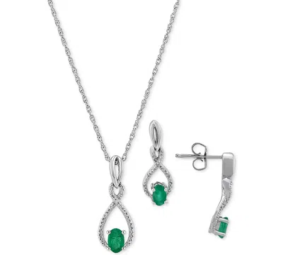 Macy's 2-pc. Set Sapphire (1-1/3 Ct. T.w.) & Diamond (1/20 Ct. T.w.) Pendant Necklace & Matching Drop Earri In Green