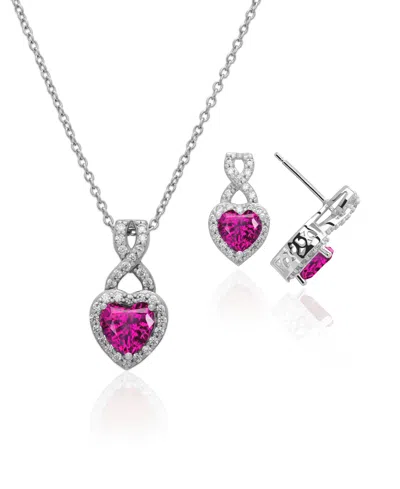 Macy's 2-pc.lab Grown Ruby (3.6 Ct.tw.) And White Sapphire (0.78 Ct.tw.) Infinity Heart Pendant Necklace An In Pink