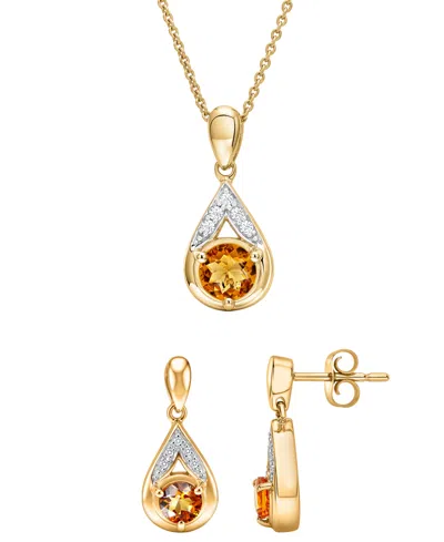 Macy's 2-piece Citrine (7/8 Ct. T.w.) Pendant Necklace & Matching Earrings Set In 14k Gold Over Sterling Si In Yellow
