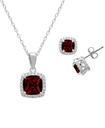 Macy's 2-piece Garnet (1.75 Ct. T.w.) & White Topaz (0.64 Ct. T.w.) Pendant Necklace And Earrings Set In St In Red