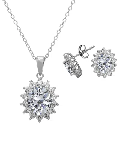 Macy's 2-piece Lab Grown White Sapphire (6.32 Ct. T.w.) Pendant Necklace And Earrings Set In Sterling Silve In Metallic