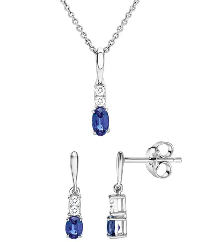 Macy's 2-piece Lab-grown Blue Sapphire (3/4 Ct. T.w.) & White Sapphire (1/5 Ct. T.w.) Pendant Necklace & Ea