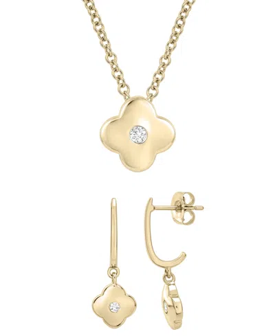 Macy's 2-piece Lab-grown White Sapphire (1/6 Ct. T.w.) Pendant Necklace & Matching Clover Earrings Set In 1 In Yellow