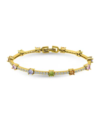 Macy's 3 5/8 Ct. T.w 4mm 2mm Round Cubic Zirconia Stone Stations On Pave Link Bracelet, Created For  In Gold