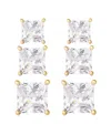 Macy's 3 Pairs Square Cubic Zirconia Stud Set In Gold