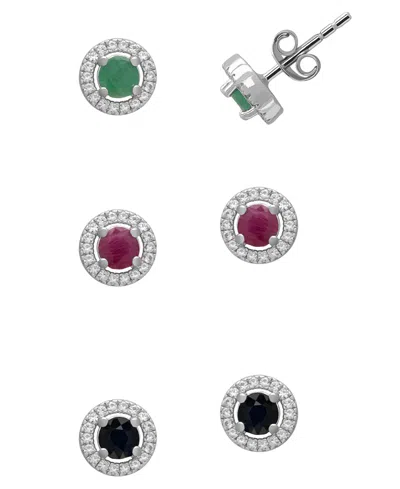 Macy's 3-pc. Emerald (0.54 Ct. T.w.), Ruby & Sapphire (0.68 Ct. T.w.), White Topaz (0.86 Ct. T.w.) Round Ha In Multi