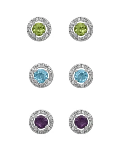 Macy's 3-pc. Multi-stone Stud Earrings Set (2.60 Ct. T.w.)in Sterling Silver