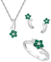 Macy's 3-pc. Set Amethyst (1 Ct. T.w.) & Lab-grown White Sapphire (3/8 Ct. T.w.) Flower Pendant Necklace, S In Emerald