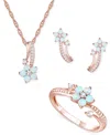 Macy's 3-pc. Set Amethyst (1 Ct. T.w.) & Lab-grown White Sapphire (3/8 Ct. T.w.) Flower Pendant Necklace, S In Opal