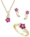 Macy's 3-pc. Set Amethyst (1 Ct. T.w.) & Lab-grown White Sapphire (3/8 Ct. T.w.) Flower Pendant Necklace, S In Ruby