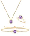 Macy's 3-pc. Set Amethyst (2-1/8 Ct. T.w.) & Lab-grown White Sapphire (1/3 Ct. T.w.) Heart Ring, Pendant & In Amethyst