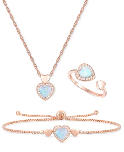 Macy's 3-pc. Set Amethyst (2-1/8 Ct. T.w.) & Lab-grown White Sapphire (1/3 Ct. T.w.) Heart Ring, Pendant & In Opal