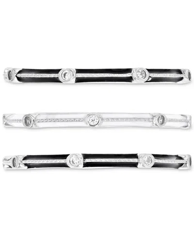 Macy's 3-pc. Set Cubic Zirconia & Enamel Stack Rings In Sterling Silver