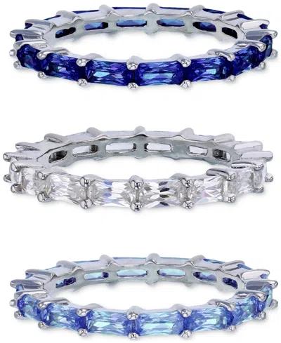 Macy's 3-pc. Set Cubic Zirconia & Lab-grown Spinel Stacking Rings (12 Ct. T.w.) In Sterling Silver In Blue