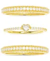 Macy's 3-pc. Set Cubic Zirconia Butterfly Motif Stack Rings In 14k Gold-plated Sterling Silver In Gold Over Silver