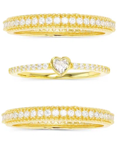 Macy's 3-pc. Set Cubic Zirconia Butterfly Motif Stack Rings In 14k Gold-plated Sterling Silver In Gold Over Silver