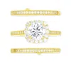 Macy's 3-pc. Set Cubic Zirconia Ring & Bands In 14k Gold-plated Sterling Silver In Gold