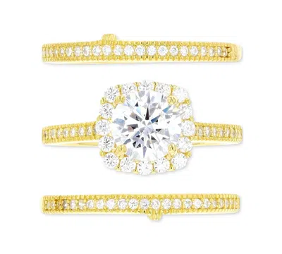 Macy's 3-pc. Set Cubic Zirconia Ring & Bands In 14k Gold-plated Sterling Silver