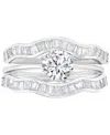 Macy's 3-pc. Set Cubic Zirconia Solitaire & Wavy Baguette Bands Bridal Set In Silver