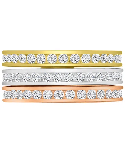 Macy's 3-pc. Set Cubic Zirconia Stack Rings (2-1/2 Ct. T.w.) In Tri-tone Sterling Silver In Multi