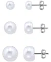 Macy's 3-pc. Set Cultured Freshwater Pearl (5, 7 & 9mm) Graduated Stud Earrings In Sterling Silver, Created In White