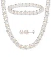 Macy's 3-pc. Set Cultured Freshwater Pearl (6-7-1/2mm) Beaded Strand Necklace (17"), Stretch Bracelet & Stu In White