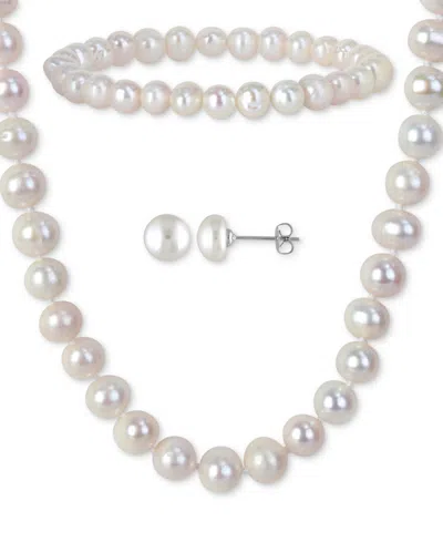 Macy's 3-pc. Set Cultured Freshwater Pearl (7-8mm) Collar Necklace, Stretch Bracelet, & Stud Earrings In White