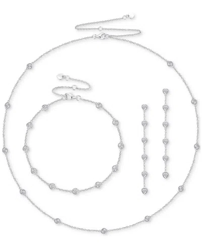 Macy's 3-pc. Set Diamond Heart Station Collar Necklace, Bracelet & Linear Drop Earrings (1/5 Ct. T.w.) In S In Sterling Silver