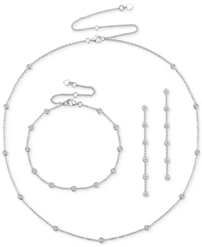 Macy's 3-pc. Set Diamond Station Collar Necklace, Bracelet & Linear Drop Earrings (1/5 Ct. T.w.) In Sterlin In Sterling Silver