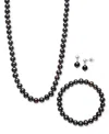 Macy's 3-pc. Set Dyed Peacock Black Cultured Freshwater Baroque Pearl (6-7mm) Necklace, Bracelet & Drop Ear In Peacock Black