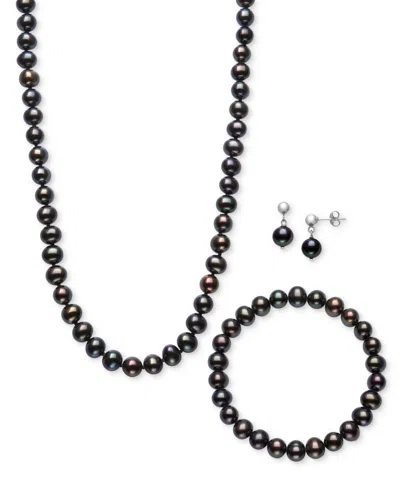 Macy's 3-pc. Set Dyed Peacock Black Cultured Freshwater Baroque Pearl (6-7mm) Necklace, Bracelet & Drop Ear
