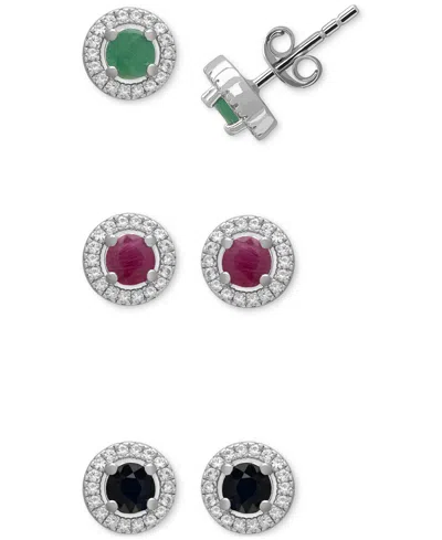 Macy's 3-pc. Set Emerald (1/2 Ct. T.w.), Ruby (5/8 Ct. T.w.), Sapphire (5/8 Ct. T.w.) & Cubic Zirconia Halo In Metallic