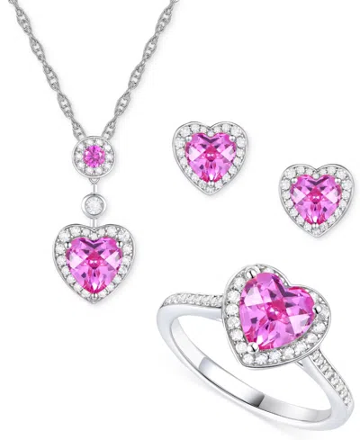 Macy's 3-pc. Set Garnet: (4 Ct. T.w.) & Lab-grown White Sapphire (3/4 Ct. T.w.)amethyst (3-1/3 Ct. T.w.) He In Pink Sapphire