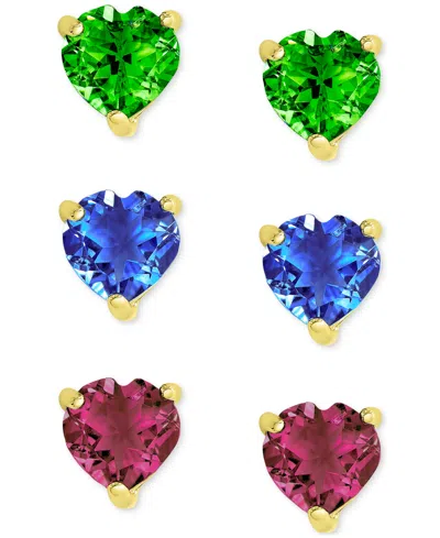 Macy's 3-pc. Set Green Quartz (3/4 Ct. T.w.), Blue Spinel (1 Ct. T.w.), And Lab Grown Ruby (1-1/5 Ct. T.w.) In Multi