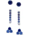 Macy's 3-pc. Set Lab-created Sapphire Stud & Hoop Earrings (3-3/4 Ct. T.w.) In Sterling Silver In Sapphire