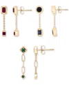 Macy's 3-pc. Set Lab-grown Multi-gemstone Linear Chain Drop Earrings (1-1/5 Ct. T.w.) In 14k Gold-plated St In Multi-gemstone