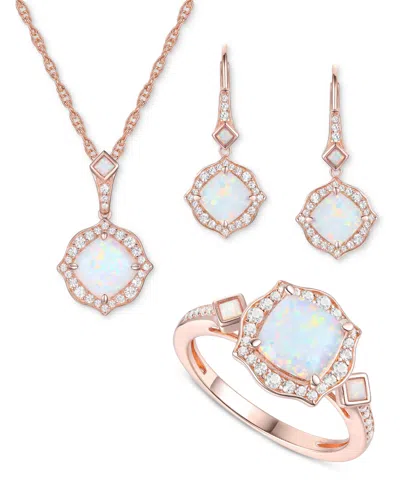 Macy's 3-pc. Set Lab-grown Sapphire (5-7/8 Ct. T.w.) & Lab-grown White Sapphire (3/4 Ct. T.w.) Heart Pendan In Opal