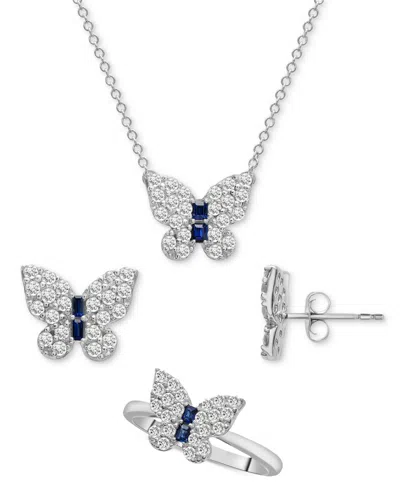 Macy's 3-pc. Set Lab-grown White Sapphire (2-1/5 Ct. T.w.) & Lab-grown Blue Sapphire (1/4 Ct. T.w.) Butterf