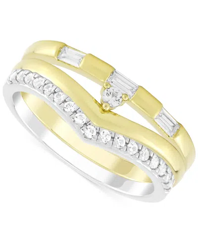 Macy's 3-pc. Set Lab-grown White Sapphire Stack Rings (3/8 Ct. T.w.) In Sterling Silver & 14k Gold-plate