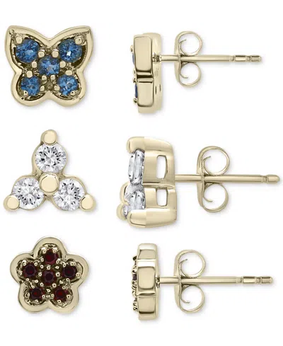 Macy's 3-pc. Set London Blue Topaz (1/3 Ct. T.w.), Lab-grown White Sapphire (1/3 Ct. T.w.) & Garnet (1/4 Ct In Gold Over Silver