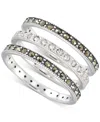 Macy's 3-pc. Set Marcasite (7/8 Ct. T.w.) & Crystal Stack Rings In Sterling Silver In Marcasite