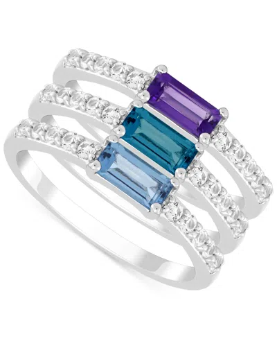 Macy's 3-pc. Set Multi-gemstone (1-1/4 Ct. T.w.) & Lab-grown White Sapphire (5/8 Ct. T.w.) Stack Rings In S In Multi Gemstone