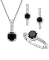 Macy's 3-pc. Set Onyx & Diamond Accent Pendant Necklace, Ring And Hoop Earrings In Sterling Silver In Sterling Silver